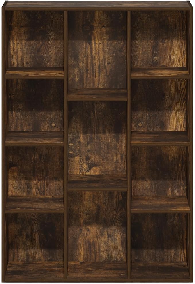 Furinno LUDER Book Shelf, 11-Cube Bookshelf, Reversible Bookcase, 9.4 x 29.1 x 41.7, for Living Room, Bedroom, Home Office, Amber Pine