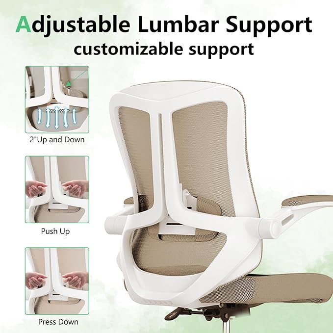 poki Mesh Office Chair, Home Office Desk Chair with Wheels, Ergonomic Office Chair with Lumbar Support and Adjustable Headrest, Comfortable Study and Desk Chair, Black