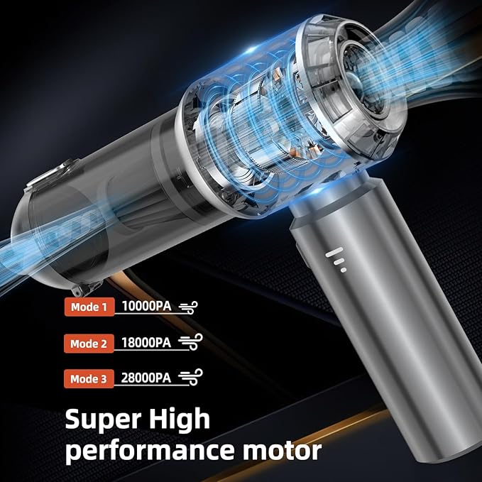 Handheld Vacuum Cleaner, 28000Pa 4 in 1 Handheld Vacuum Cordless, Brushless Motor, One-Touch Dust Removal, 3 Speeds Car Vacuum Cleaner Portable Cordless, Ideal for Office, Home, Kitchen, Car, Pet Hair