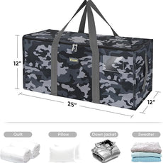 BALEINE Extra Large Storage Tote with Zippers & Carrying Handles, Heavy-Duty Oxford Fabric Moving Bags for Laundry, Space Saving, Storage, Grey Camouflage