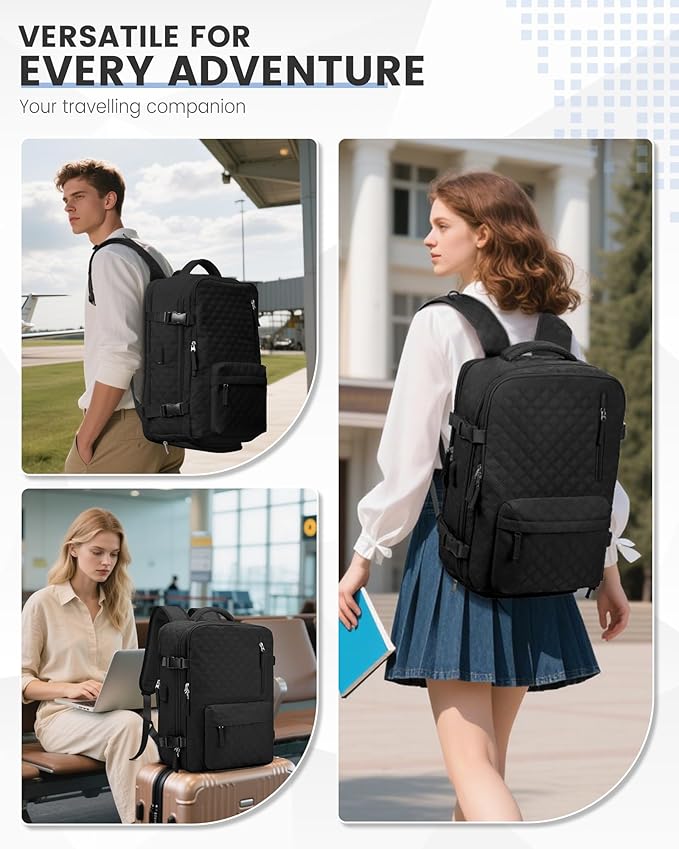 suwasp Vacuum Backpack Travel with Pump, Travel Backpack for Women Men, Vacuum Compression Bags with Laptop Compartment/Shoe Compartment, Personal Item Carry On Backpacks Flight Approved, Black