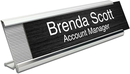 10 Pack 2" x 8" Aluminum Desk Name Plate Holder, Office Name Plate Holder for Desks, Desk Sign Holder for Office Conference, Meeting Room or Other Business Event (Silver)