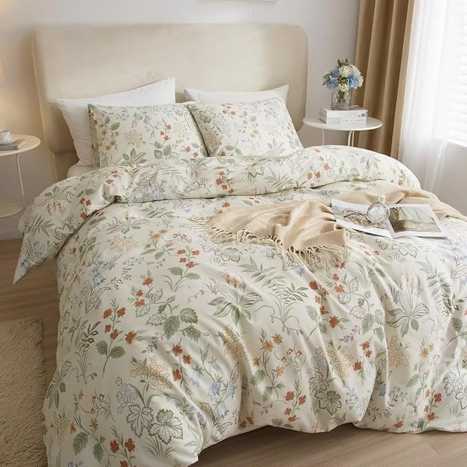 MKXI Comforter Twin Size Bed Girl Green Floral White Patterned Comforter Set Teen Girl Cute Floral Bedding Comforter Sets