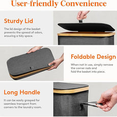 Lifewit 75L Slim Laundry Hamper with Lid, Narrow Laundry Basket with Removable Bag & Bamboo Handles, Fodable Thin Dirty Clothes Hamper for Laundry Collapsible Bin for Bathroom Bedroom Dorm, Dark Gray