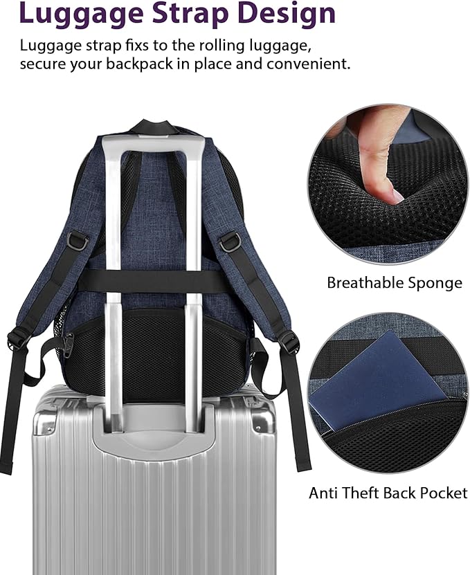 MATEIN 17 Inch Laptop Backpack, Large Work Backpack Travel Carry On TSA Approved with Trolley Sleeve, College Computer Bag with USB Charging Port, Water Resistant Commute Daypack for Men, Dark Blue