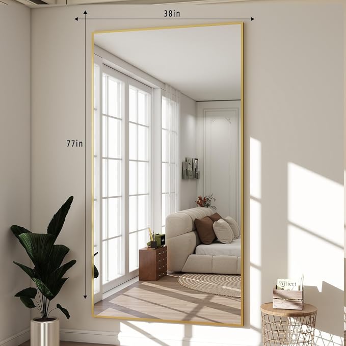 BEAUTYPEAK 76"x34" Rectangle Full Body Floor Mirrors, Full Length Mirror Hanging or Leaning, Aluminum Alloy Frame Wall Mirror for Bedroom, Dressing Room, Gold