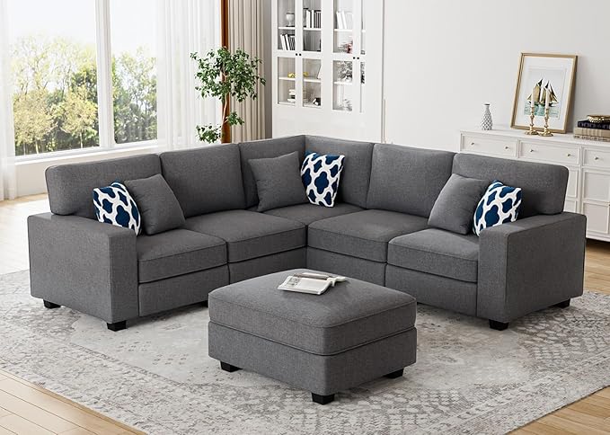 Legend Vansen Modular Sectional Sofa U Shaped Couch with Ottoman Modern Reversible Corner Sectional Couch for Living Room (Dark Grey, U Shaped Sofa-1)