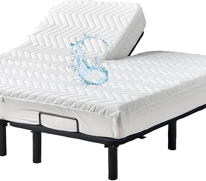 Waterproof Quilted Split Top California King Mattress Protector for Adjustable Bed with Upper Flex Fitted Sheet Padded Mattress Cover 32-34 Split from Head