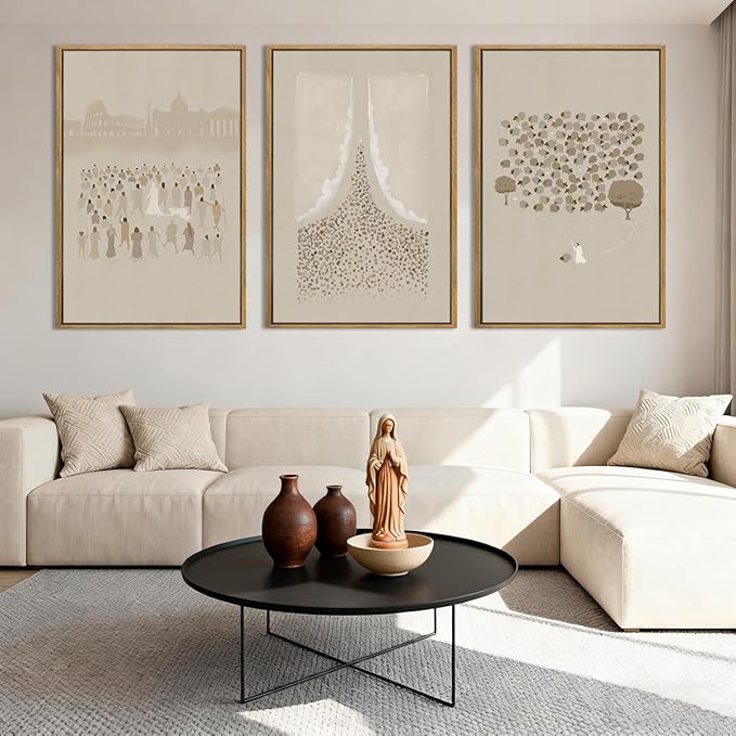 BINCUE Extra Large Jesus Wall Art Framed Jesus and Lamb Wall Painting for Living Room Bedroom Church Decor 24x36 Inch 3 Piece