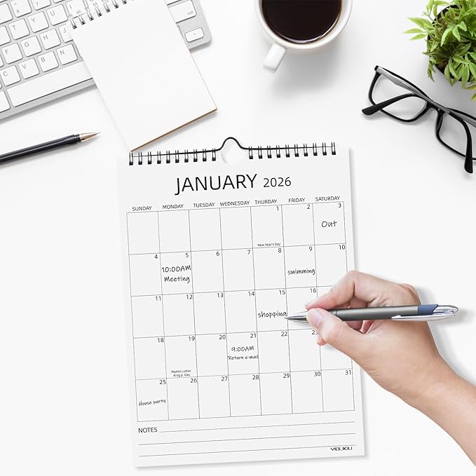 Wall Calendar 2026, 18 Months Calendar January 2026 to June 2027, 8.5"×11" Hanging Calendar for Home Office School Planning (Simple, Vertical)