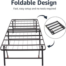 Amazon Basics Bed Frame with Storage, Foldable Metal Platform, Sturdy Steel, No Box Spring Needed, 18 Inches High, Tool-Free Setup, Queen Size, Black