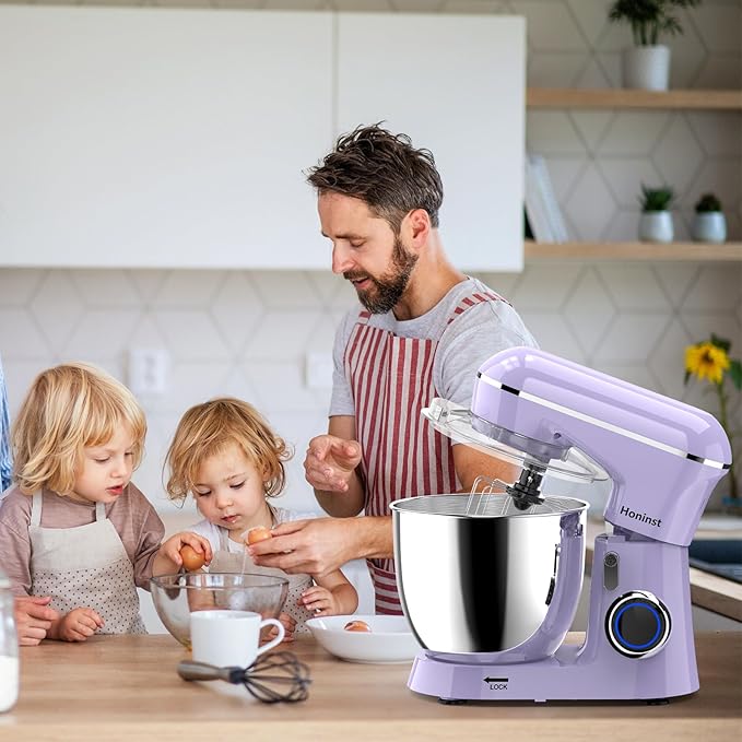 Stand Mixer, 6.5QT 10-Speed Tilt-Head Electric Stand Mixer, 3-In-1 Kitchen Mixer with Bowl, Dough Hook, Whisk and Beater, Food Mixer for Baking, Cake and Most Home Cooks, Purple