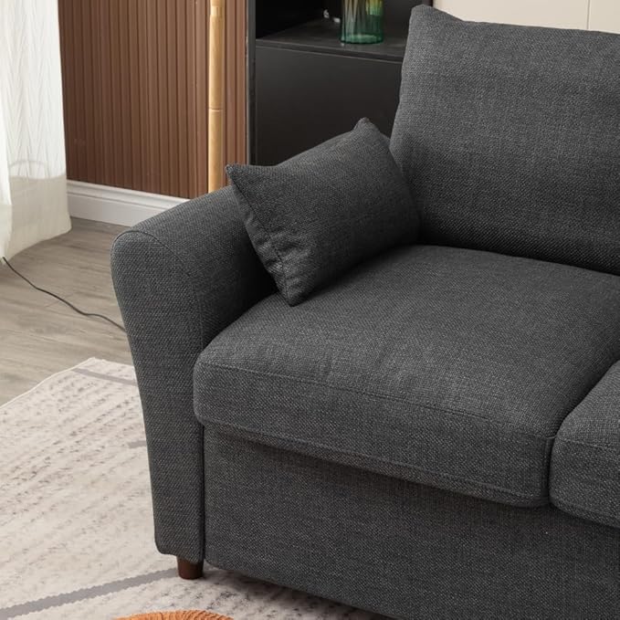Panana Modern 2 and 3 Seats Loveseat Sofa Couch with Storage, Small Love Seat Couches for Living Room, Bedroom, Apartment, Office (Dark Gray Linen Fabric, Sock Arm - 3 Seater)