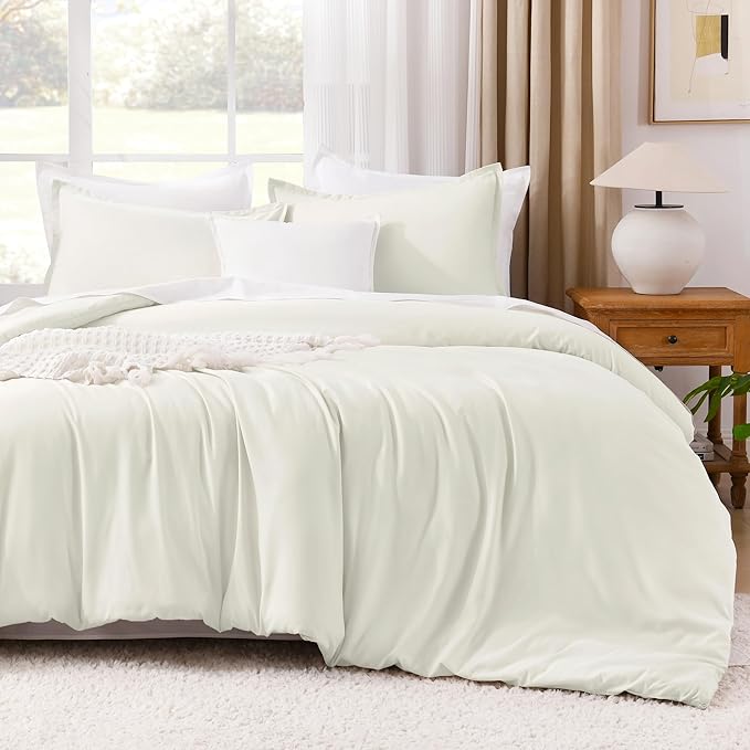 Litanika Comforter Set, Lightweight Solid Bedding Comforter Set, Fluffy Down Alternative Bed Set, Cream, Queen