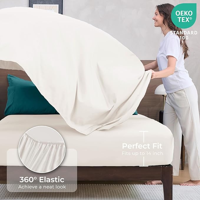 HEVUMYI Full Comforter Set - 7-Piece All Season Bed in a Bag Full, Ultra Soft Bedding Set with Comforter, Flat Sheet, Fitted Sheet, Pillowcases, Pillow Shams, Peacock Blue & Ivory
