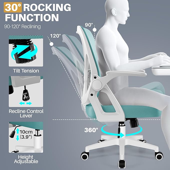 FelixKing Office Chair - Ergonomic Desk Chair Breathable Mesh Task with Wheels and Lumbar Support Home Desk Office Chairs with Flip up Armrest Rolling Swivel for Home Computer Blue