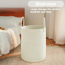 Large Woven Laundry Basket Hamper,100L Cotton Rope Storage Bin for Blankets,Toys and Clothes,Decorative Tall Nursery Hamper for Living Room,Baby Nursery,Bathroom and Bedroom,White
