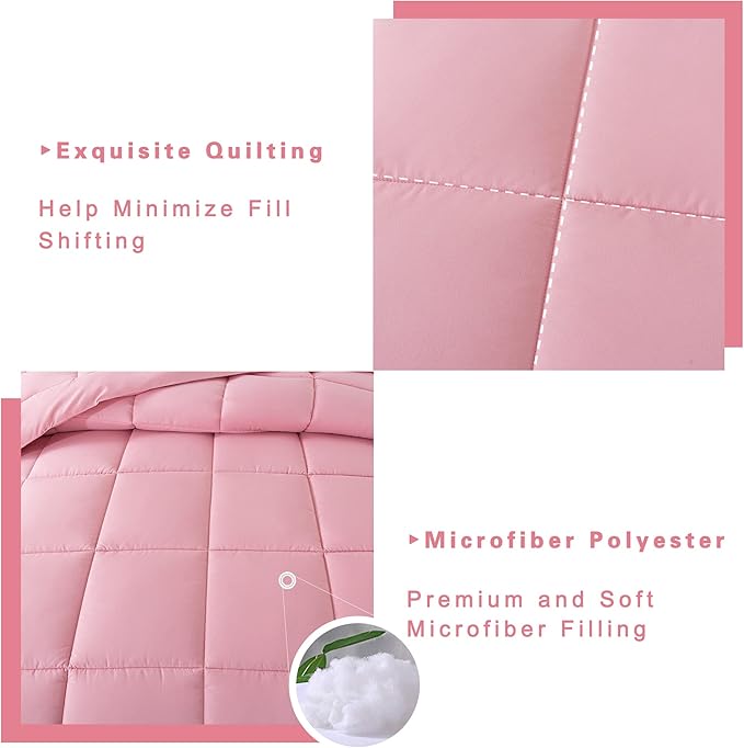 DOWNCOOL Queen Comforter Set -All Season Bedding Comforters Sets with 2 Pillow Cases-3 Pieces Bedding Sets Queen -Down Alternative Pink Queen Size Comforter Sets(88"x92")