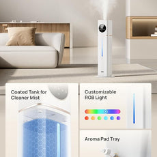 Dreo HM735S 11L Smart Humidifier Large Room 700 ft², 100H Cool Mist Air Humidifiers for Bedroom, Top-Fill Self-Cleaning Tank, 26dB, Auto Mode, Aroma Box, RGB Light, Remote & APP Control, Baby, White