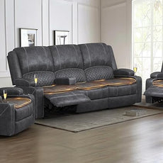 3 Seater Recliner Sofa Set with 2-Tier Cushion, 3+1+1 Pieces in Living Room, 3 Seater Reclining Couch Velvet Fabric with Removable Console, 2 Oversize Recliner Chair Sofa Seat - Grey