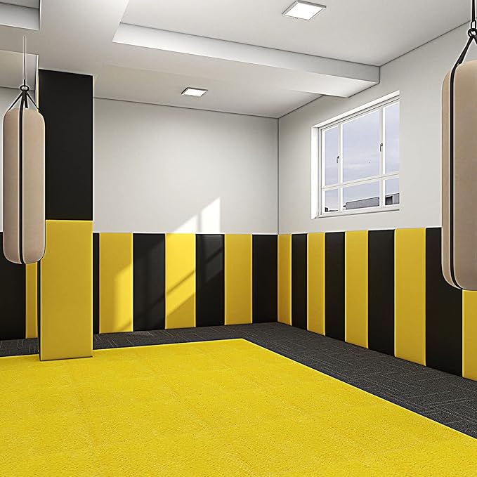 3D Anti-Collision Wall Padding, Peel & Stick Upholstered Panels, Queen Headboard, Playroom Decorative Protection, Pack of 2 Panels - 23.6' X 11.8' (Yellow)