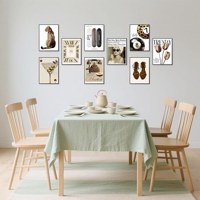 Trendy Leopard Wall Art Set of 9, Aesthetic Cheetah Wall Decor Paintings,Fashion Leopard Y2k Preppy Cheetah Posters Prints Pictures for Apartment Dorm Living Room Home Decor 8x10 Inch Unframed