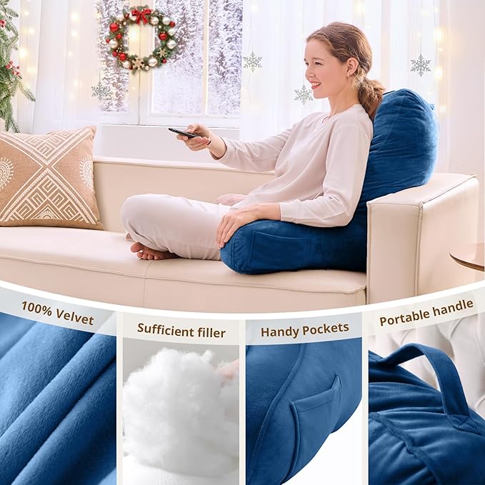 Sasttie Reading Pillow, Pillows for Reading or Relaxing – Ergonomic Support for Head, Neck, Back, and Lumbar, 23-Inch, Navy Blue