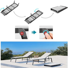 Aluminum Chaise Lounge Ourdoor - Foldable & Assemble Free Outdoor Lounge Chair with 5 Adjustable Backrest, Patio Lounge Chair for Outside Poolside Beach Pool, White