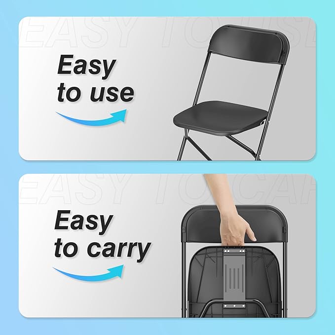 Allpop 5 Pack Plastic Folding Chair, 300lb Capacity, Portable Commercial Chair with Steel Frame for Home Office Wedding Party Indoor Outdoor Events, Stackable, Black