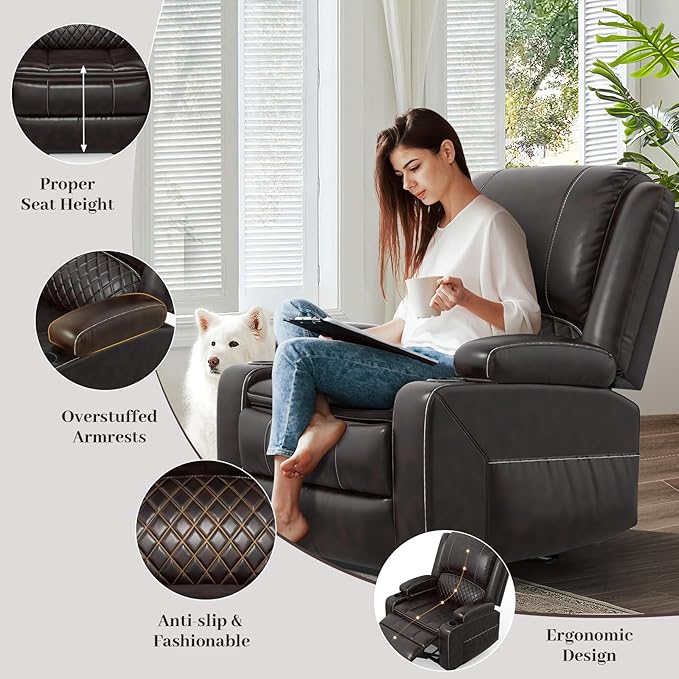 3 Seater Recliner Sofa Set with 2-Tier Cushion, 3+1 Pieces in Living Room, 3 Seater Reclining Couch Leather with Removable Console, 1 Oversize Recliner Chair Sofa Seat
