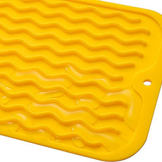 Silicone Dish Drying Mat for Multiple Usage,Easy clean,Eco-friendly,Heat-resistant Silicone Mat for Kitchen Counter,Sink,Bar,Bottle,or Cup Yellow M 17 inches x 6 inches
