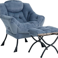 Cozy Lazy Chair and Ottoman, Large Contemporary Accent Lounge Chair Set, Leisure Upholstered Reading Armchair for Bedroom, Living Room, Dorm Rooms, Office