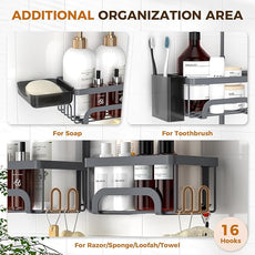 REINHARDT Adjustable Shower Caddy Hanging Split Shower Caddy for Handheld Showerheads, Rustproof Shower Organizer with Hooks for Razors Over the Head Caddy with Soap Holder Bathroom Accessories, Grey