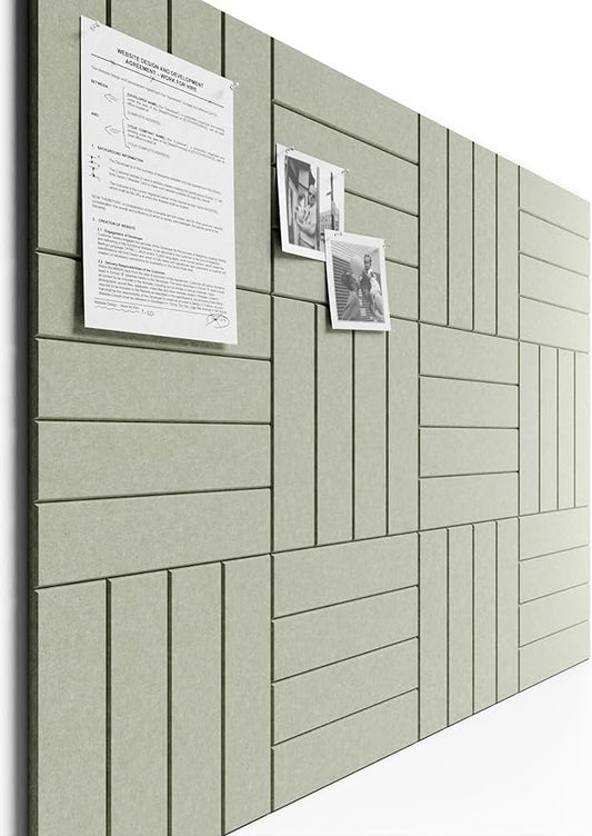 Bumusty Large Cork Board Alternative-47 x35 Felt Bulletin Board Tiles, with 30 Pushpins, 70 Adhesive Tabs, 12-Pack Slat Wall Paneling, Cork Boards for Office Push Pin Board Felt Board-Sage