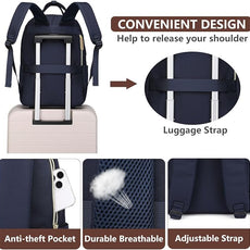 Laptop Backpack for Women, Fits 15.6 Inch Laptop Bag, Fashion Travel Work Backpack Anti-theft Bag with USB Charging, Business Computer Waterproof Backpack Purse, Beige Blue Brown