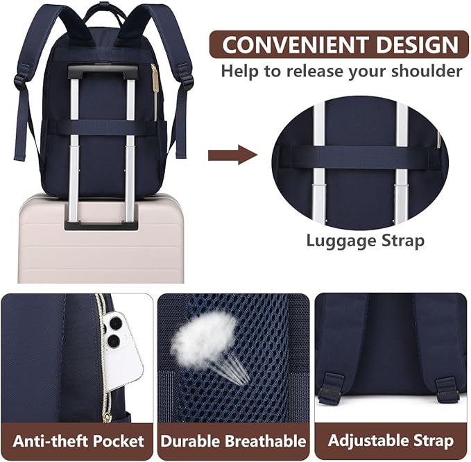 Laptop Backpack for Women, Fits 15.6 Inch Laptop Bag, Fashion Travel Work Backpack Anti-theft Bag with USB Charging, Business Computer Waterproof Backpack Purse, Beige Blue Brown