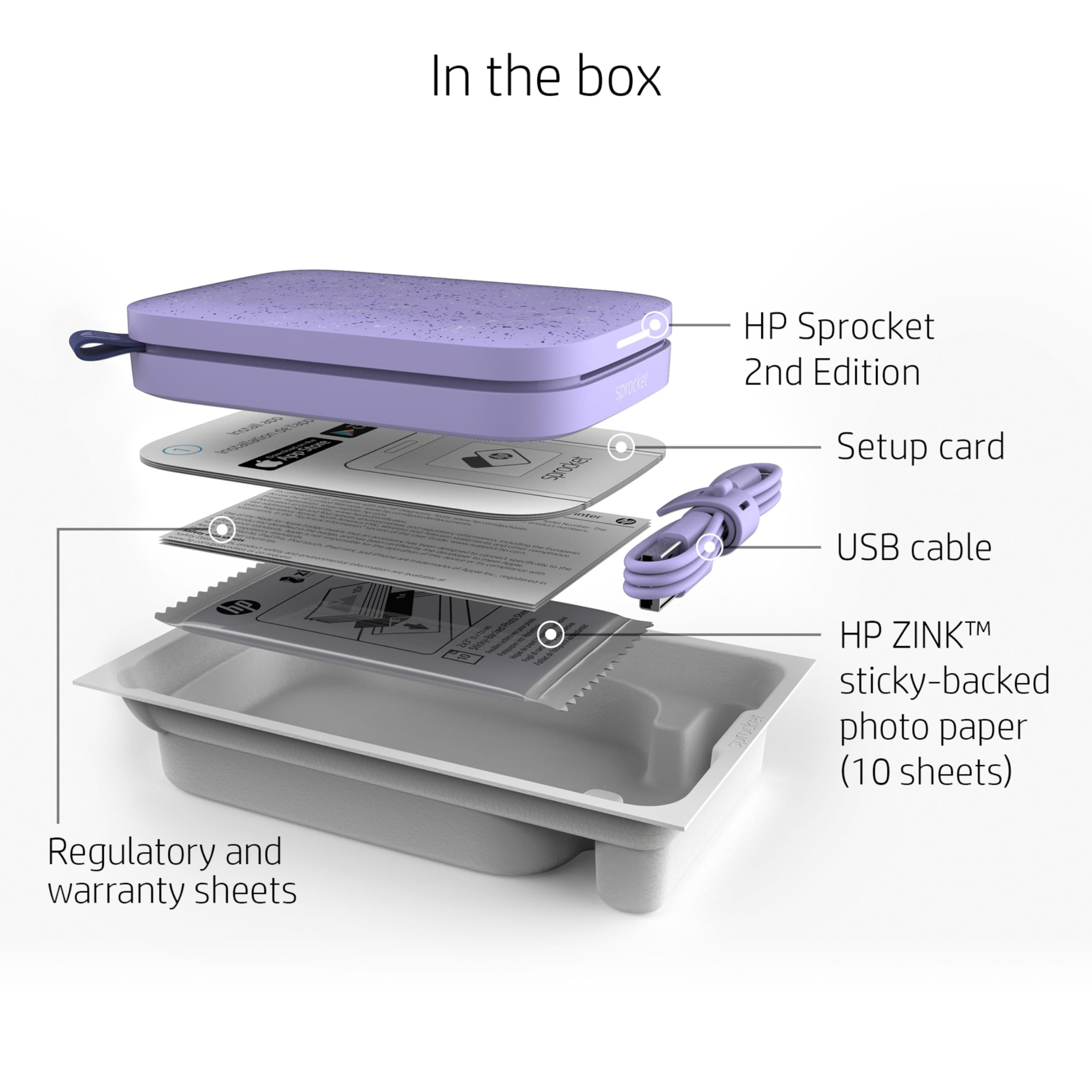 HP Sprocket Portable 2x3 Instant Photo Printer (Lilac) Print Pictures on Zink Sticky-Backed Paper from Your iOS & Android Device.