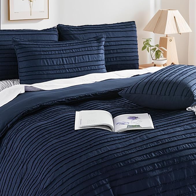 NEXHOME PRO Twin Duvet Cover, Navy 2 Pieces Boho Tufted Twin Size Duvet Cover Set, Soft and Lightweight Microfiber Comforter Cover Set for All Season (Navy Twin, 66 x 90)-No Comforter