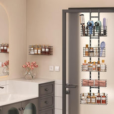 5-Tier Over The Door Organizer Bathroom - Hair Dryer Holder - Hair Tool Organizer Adjustable Height, DIY Bathroom Storage Shelf Wall Mounted for Flat/Curling Irons, Straighteners, Skincare