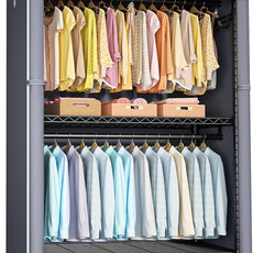 FUTASSI Black Clothing Rack with Grey Cover, P1C Plus Rolling Closets with Wheels, Metal Garment Rack for Hanging Clothes, Clothing Storage Wardrobe, 46