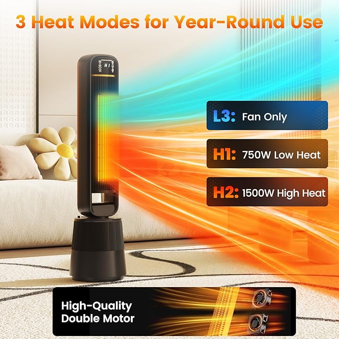 Auertech Space Heater with Humidifier, 2 in 1 Portable Electric Heater with 1.75L Water Tank, Oscillating Room Heaters with 12H Timer, 35.5" Tower Heaters for Indoor Use Large Room, Office, Bedroom