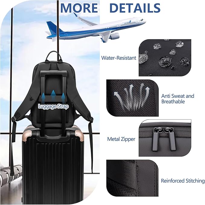 Business Backpack for Men Slim Lightweight Laptop Backpack Water Resistant Small Office Backpack for Commute Travel Daily Office Work with Small Bag (Black)