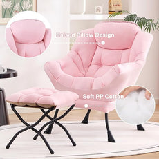 Tiita Lazy Chair with Ottoman, Modern Large Accent Lounge Armchair, Comfy Leisure Sofa Reading Chair with Footrest for Bedroom, Living Room, Dorm Rooms, Garden and Courtyard, Pink