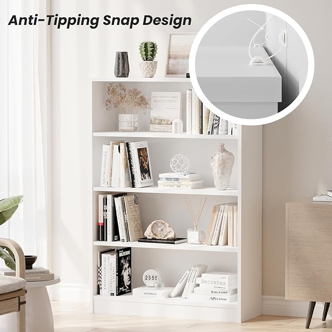 Farini 4 Shelf boockase Display Bookcase Freestanding Wooden Bookshelves for Home Office Living Room,48 Inch Height,White