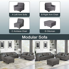 Legend Vansen Modular Sectional Sofa U Shaped Couch with Ottoman Modern Reversible Corner Sectional Couch for Living Room (Dark Grey, 2+3 with Ottoman)