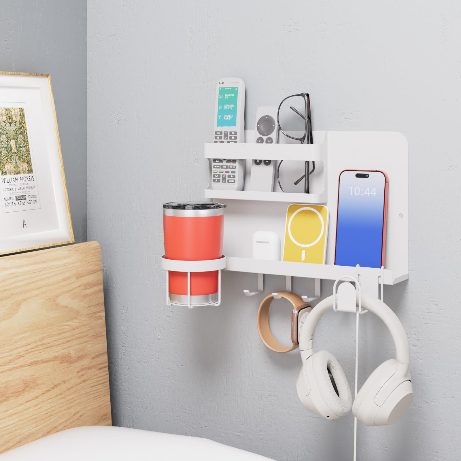 Versatile Bedside Wall Organizer, Floating Bedside Shelves, Wall Mount Essential Accessories for Room Decor, Dorm, Makeup Organizer, Remote Control Holder，Night Stand