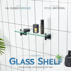 KOKOSIRI Wall Shelves Bathroom Hardware Glass Floating Shelf Small Hanging Rack Storage/Room Decor 16-Inch Oil Rubbed Bronze 2 Pack B1105ORB-L16-P2