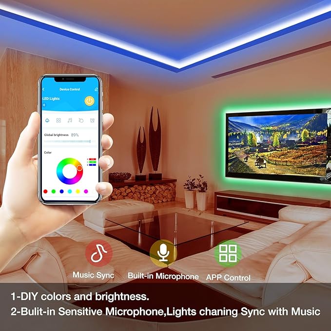 DAYBETTER Smart RGB Led Strip Lights, 200ft Led Lights for Bedroom with App Control, Multicolor Changing Led Light Strips Apply for Home Decor, Living Room, Kitchen, Home Party Decoration