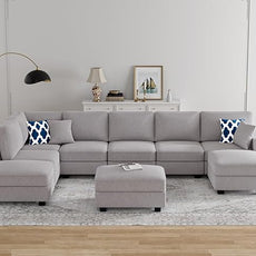 Legend Vansen Modular Sectional Sofa U Shaped Couch with Ottoman Modern Reversible Corner Sectional Couch for Living Room (Light Grey, U Shaped Sofa-4)
