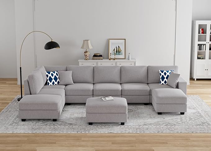 Legend Vansen Modular Sectional Sofa U Shaped Couch with Ottoman Modern Reversible Corner Sectional Couch for Living Room (Light Grey, U Shaped Sofa-4)